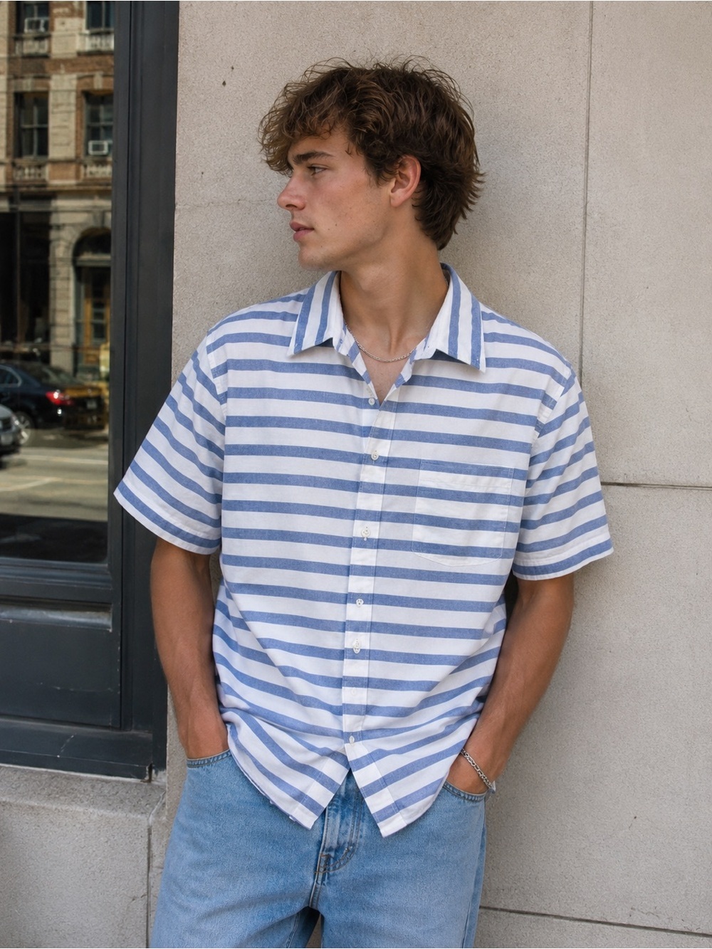 Brooks Brothers Red Fleece White and Blue Striped Button Down Shirt men’s large